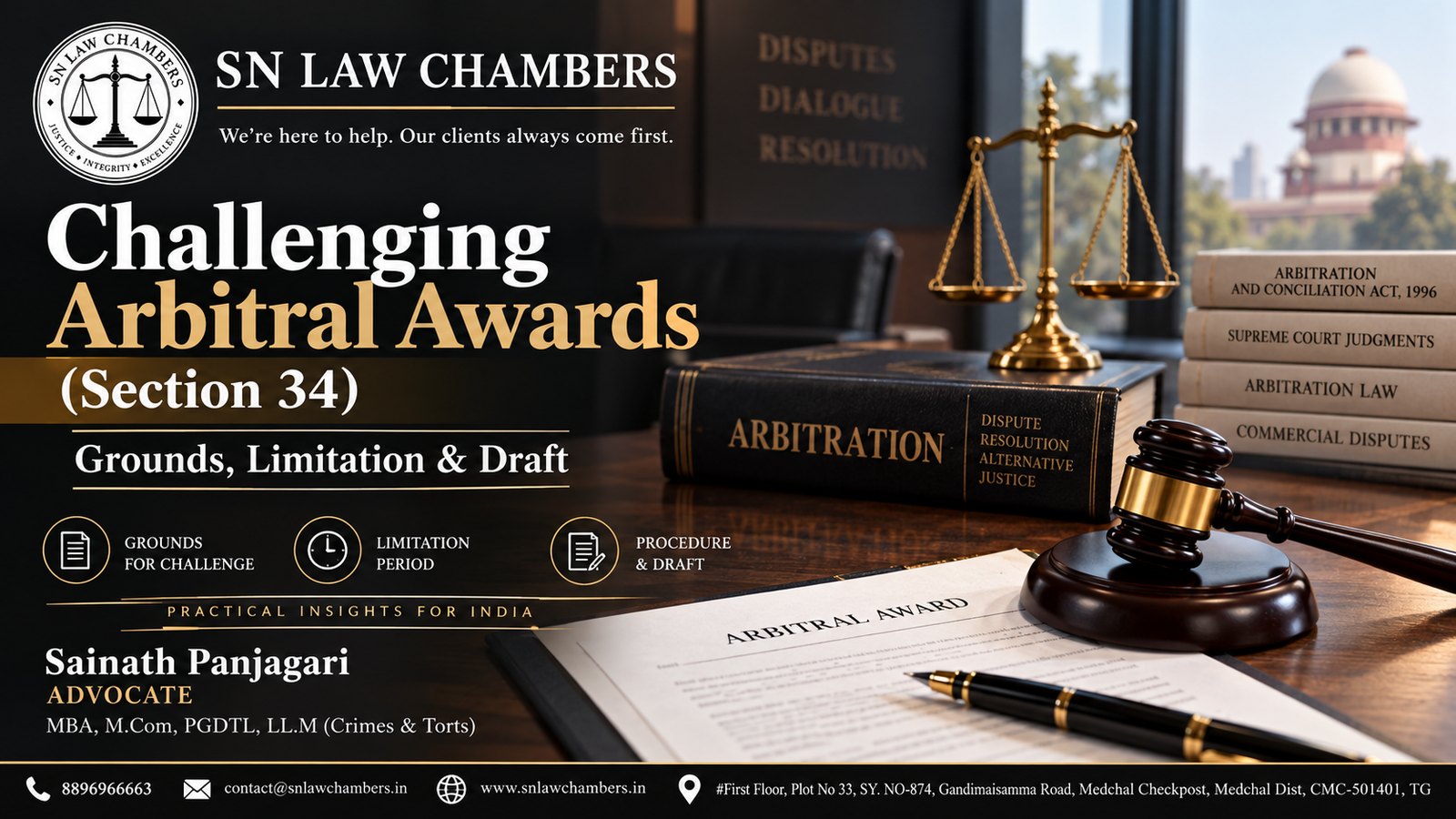 Challenging Arbitral Awards (Section 34): Grounds, Limitation & Draft