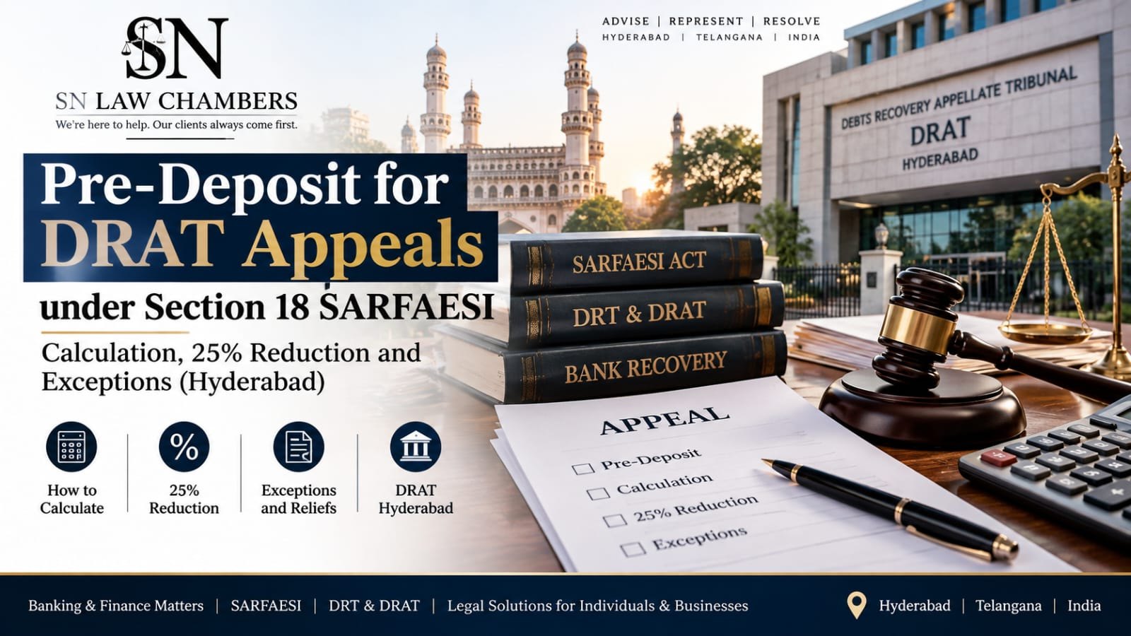 Pre-Deposit for DRAT Appeals under Section 18 SARFAESI: Calculation, 25% Reduction and Exceptions (Hyderabad)