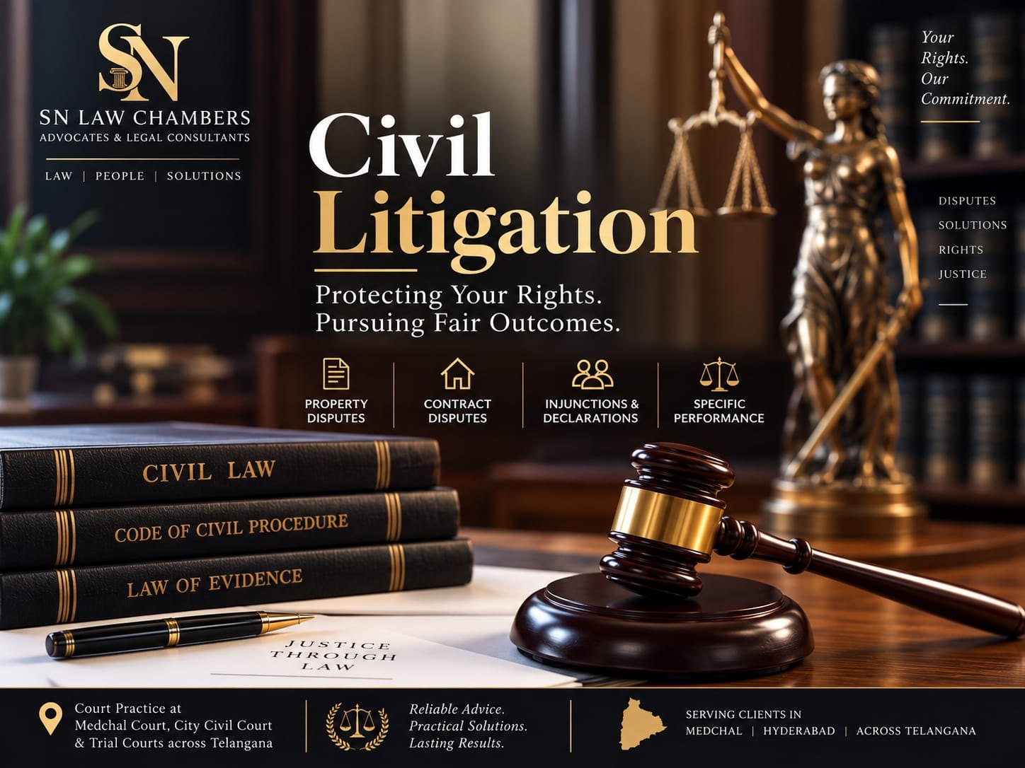 Civil litigation at SN Law Chambers, Medchal — suits, injunctions and the Code of Civil Procedure