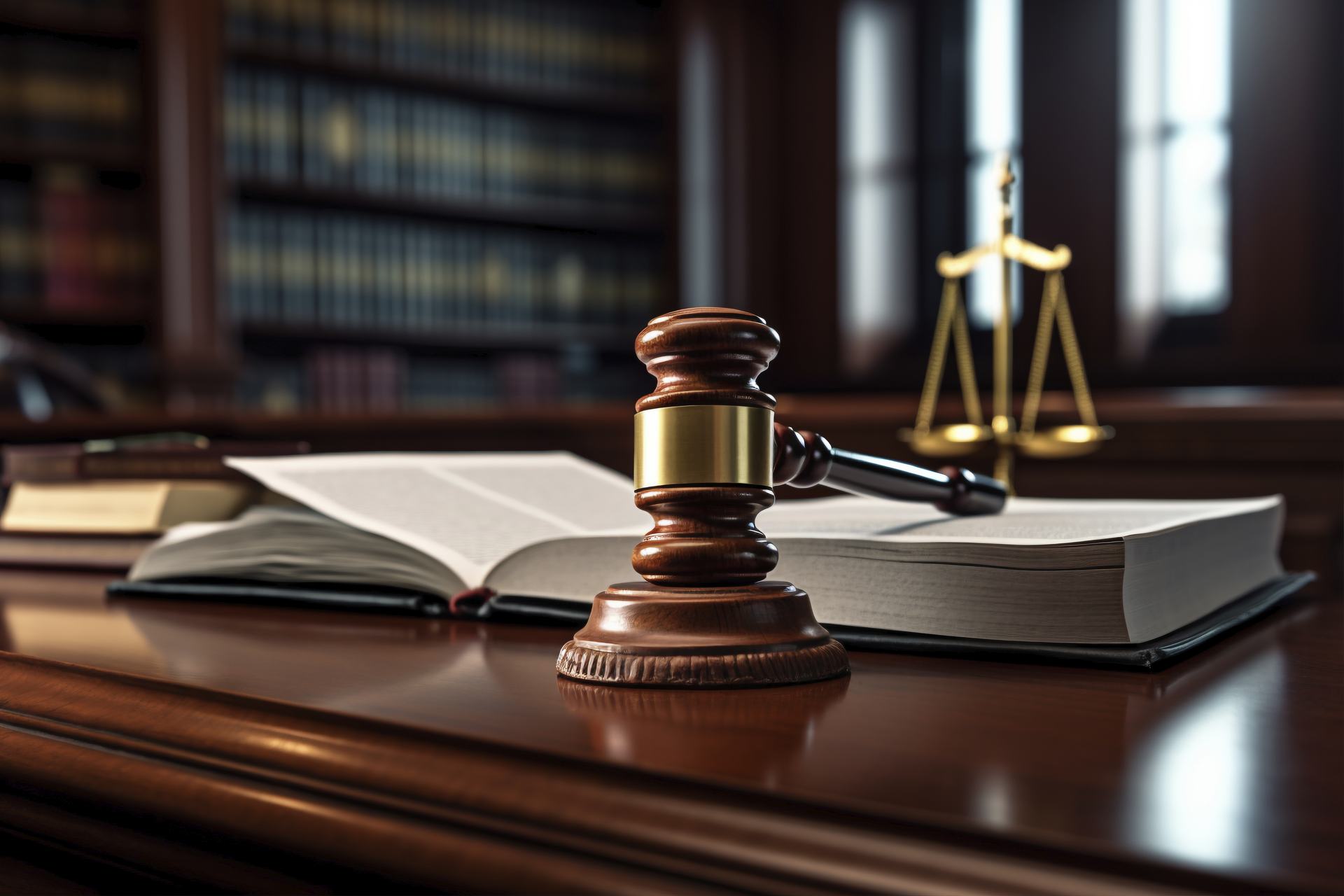 Law library of SN Law Chambers — reports, gavel and scales of justice